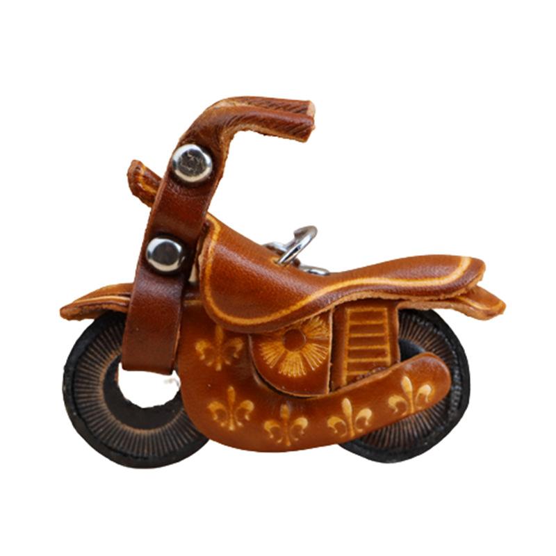First Layer Cowhide Mini Motorcycle Keychain Pendant Creative Personalized Locomotive Bag Accessories Cute Little Gifts