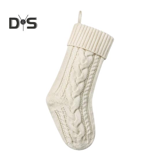 

1 шт. Рождественский носок для подвешивания, вязаный чулок для хранения подарков с конфетами для создания праздничной атмосферы, контрастный цвет, украшение для домашнего окна, подарочный носок для подарков белый