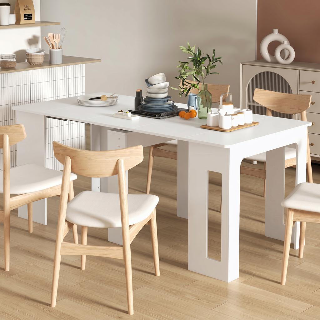Folding dining table, extendable folding kitchen table up to 6 people, for small spaces, dining room, white