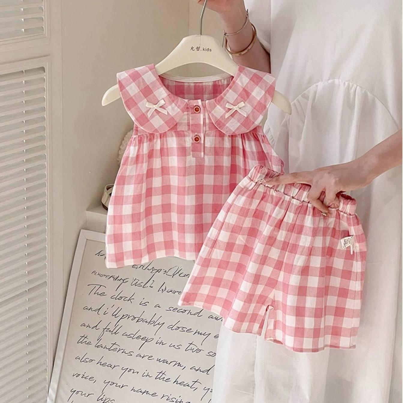 Summer Thin Baby Girl Princess Vest And Shorts Set Toddler Fashionable Cool Two Piece Outfit For Infants 90cm розовый