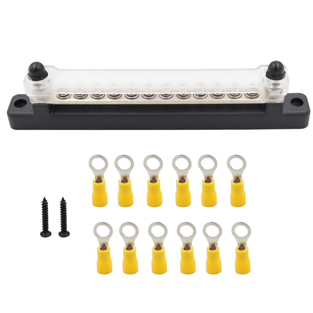 6-polig 12-polig 150A bussskeneblock med lock, enradigt kraftfördelningsblock Distributionsblock med klämmor för bil, båt, marin, husvagn, yacht