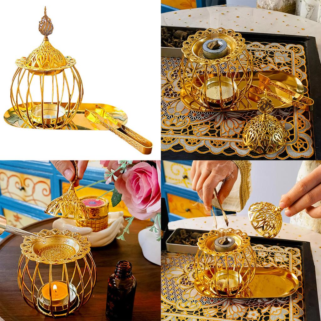 Arab Incenses Burners Set for Aromatherapies and Meditations Room Completing with Tray and Tongs Candle Holder Censers