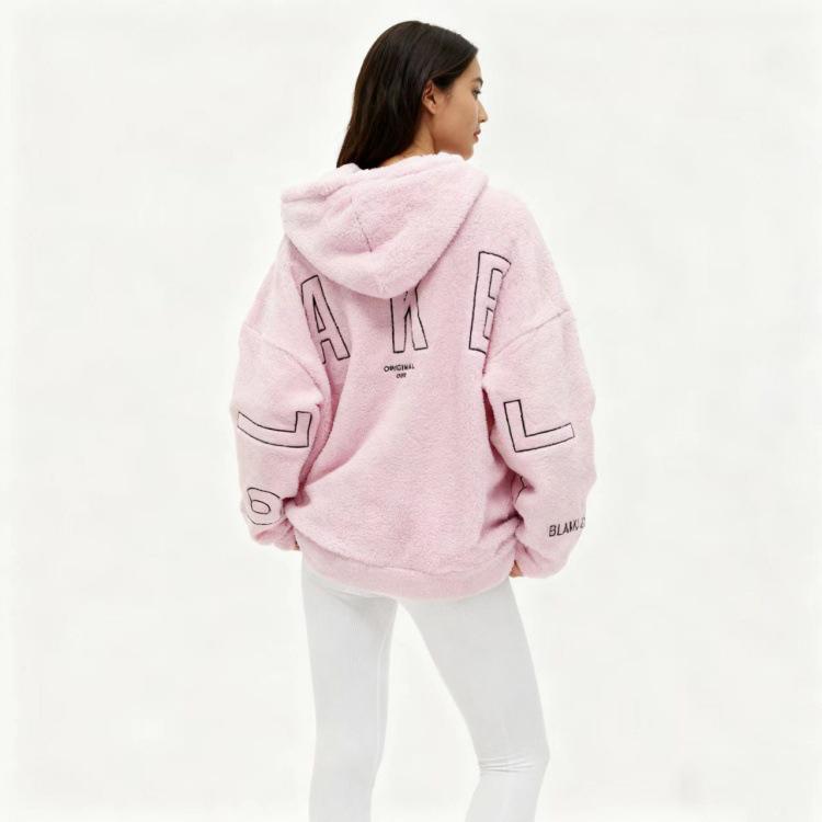 2026 Unisex Lammwolle Hoodie, Herbst/Winter Lockerer Pullover mit Kapuze S rosa