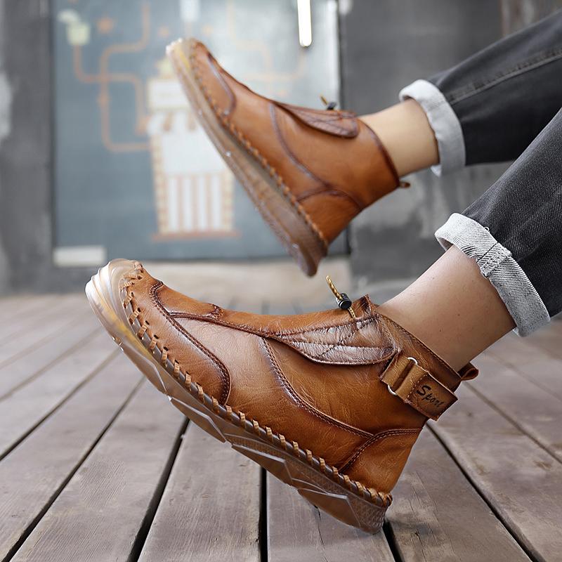 Fashion Breathable Slip on Low Top Walking Shoes Outdoor Male Ankle Boots Slip-Resistant Work Boots 2025 New Men's Leather Casual Shoes