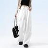 Vintage High Street Wide-leg Overalls Women's Spring New High-waisted Waist-turned Design Sports Casual Pants