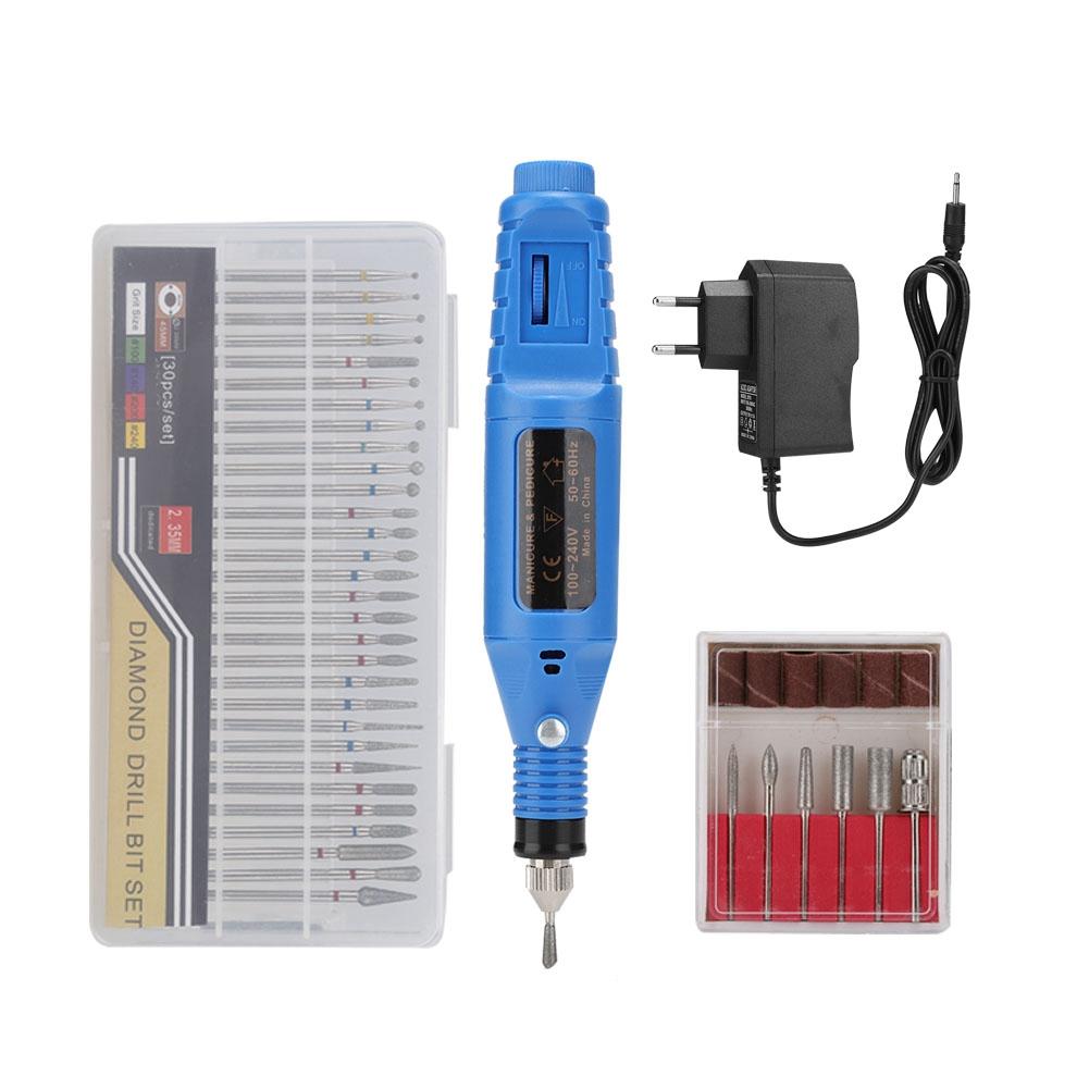 

Electric Manicure Nail Toe Drilling Machine with Grinding Head Set Blue