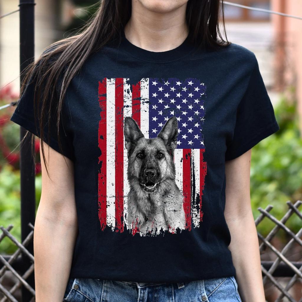 American flag German shepherd Unisex t-shirt gift black navy dark heather