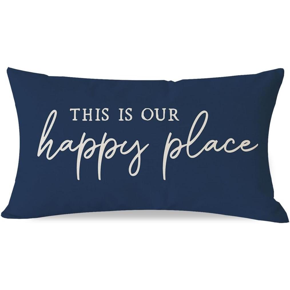 PANDICORN This Is Our Happy Place Pillow Covers 12x20 Inch Modern Farmhouse Outdoor Decorations Lumbar Decorative Throw Pillows Cases Cushion Covers