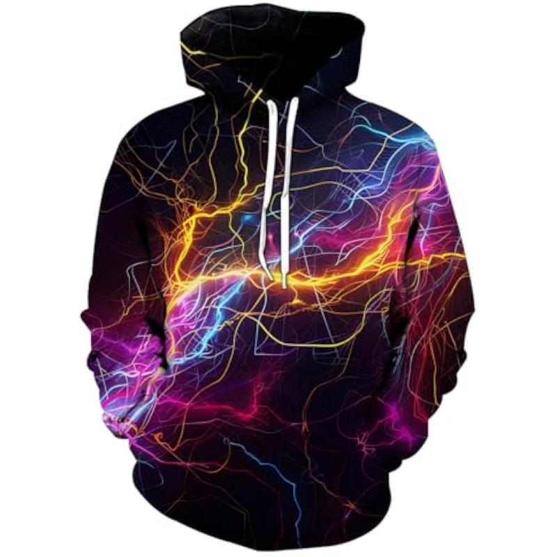 Men's Hoodies 3D Novelty Pullover Sweatshirt, Xmas Men Women Teen Boy Gifts, Black White Galaxy Print Flag