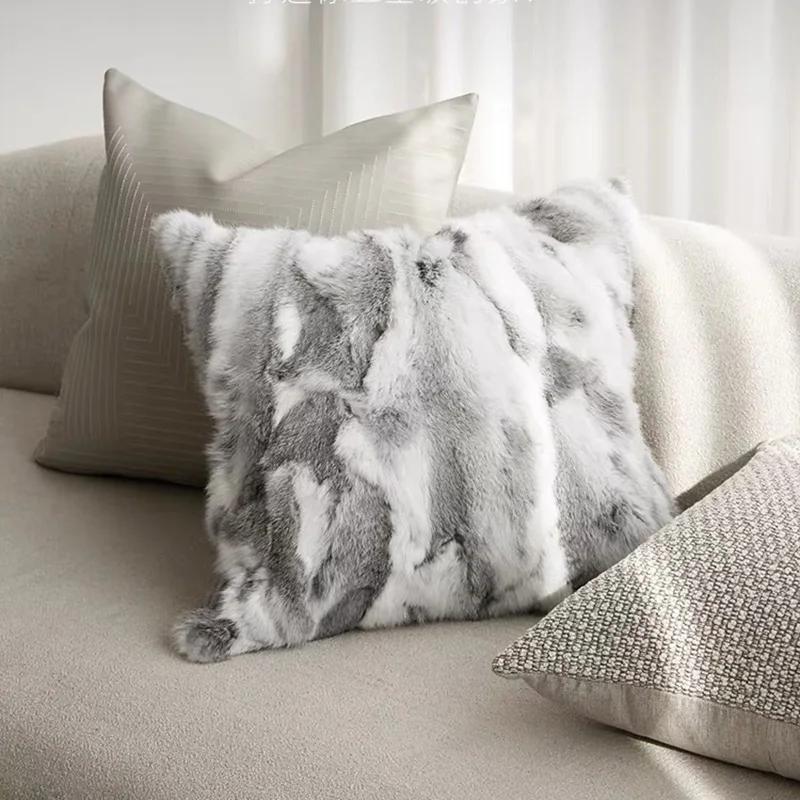 CX-D-17A 50x50cm Pernă Decorativă Cozy pentru Casă Husa Pernă din Blană Naturală de Iepure
