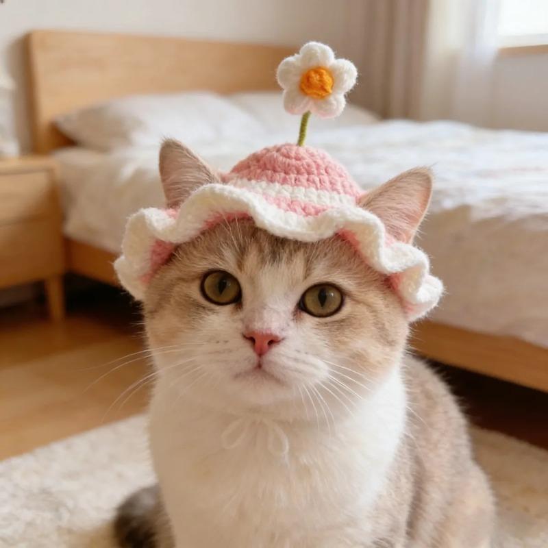 Pet Hat Cat Hat Dog Head Cover Headwear Handmade Weaving Decoration
