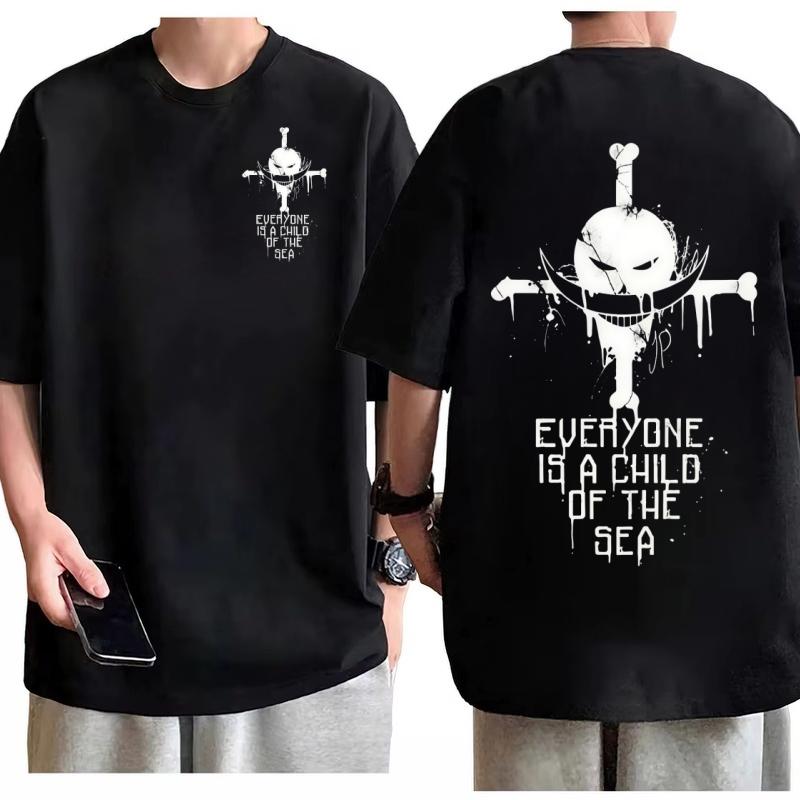 One Piece Whitebeard Grunge Art Mořský Citát Tričko Pánské Oversized Bavlna Anime Grafické Tričko Ležérní Streetwear Volný Kulatý Výstřih Top