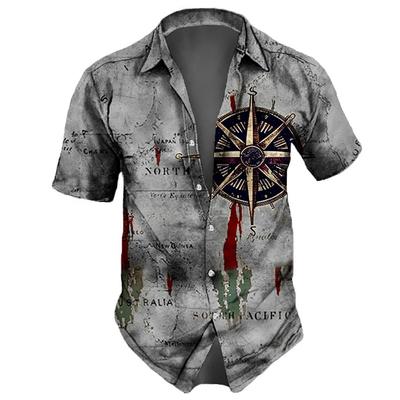 Camisa Masculina Retrô Estampa Náutica 3D Camisa Manga Curta Verão Casual Top Solto Oversized Camisas Havaianas Para Homens Tops