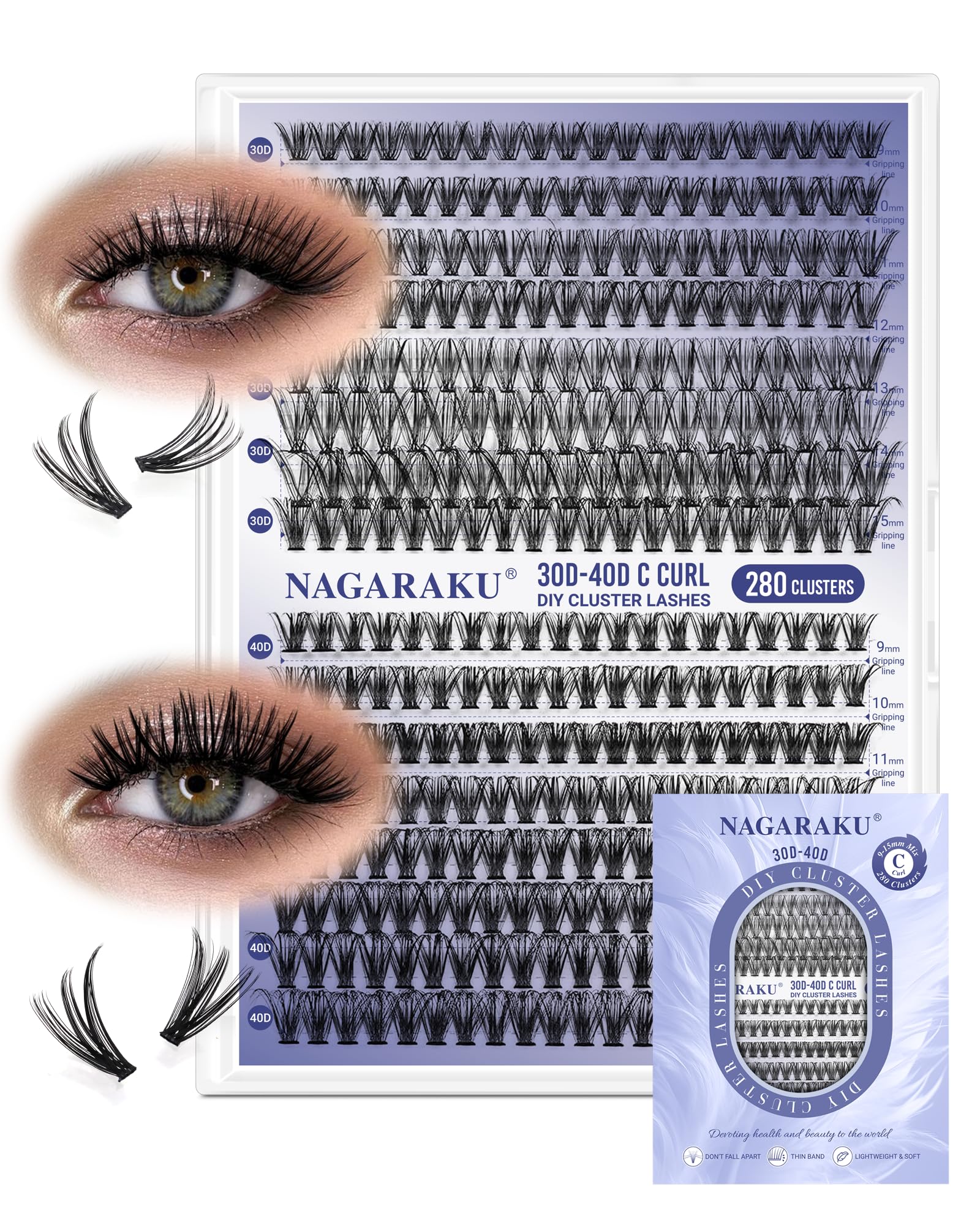 

NAGARAKU Partial False Eyelashes - Dense, Long Lashes for Enhanced Volume - 0.07mm Thickness, C Curl, 9-15mm Length Mix (30D40D), Lightweight,