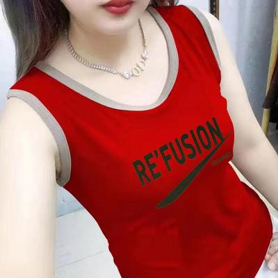Premium Red Cotton Sleeveless Tank Top Women Slim Fit High Quality Wide Shoulder Vest