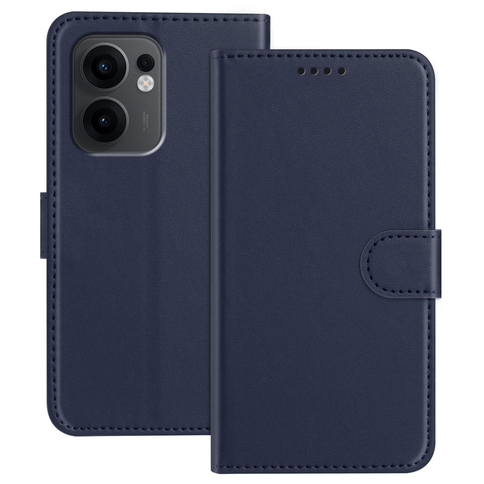 

For Oppo Reno13 F 4G/Oppo Reno13 F 5G Leather Case Wallet Stand Solid Color Anti Drop Phone Cover Blue