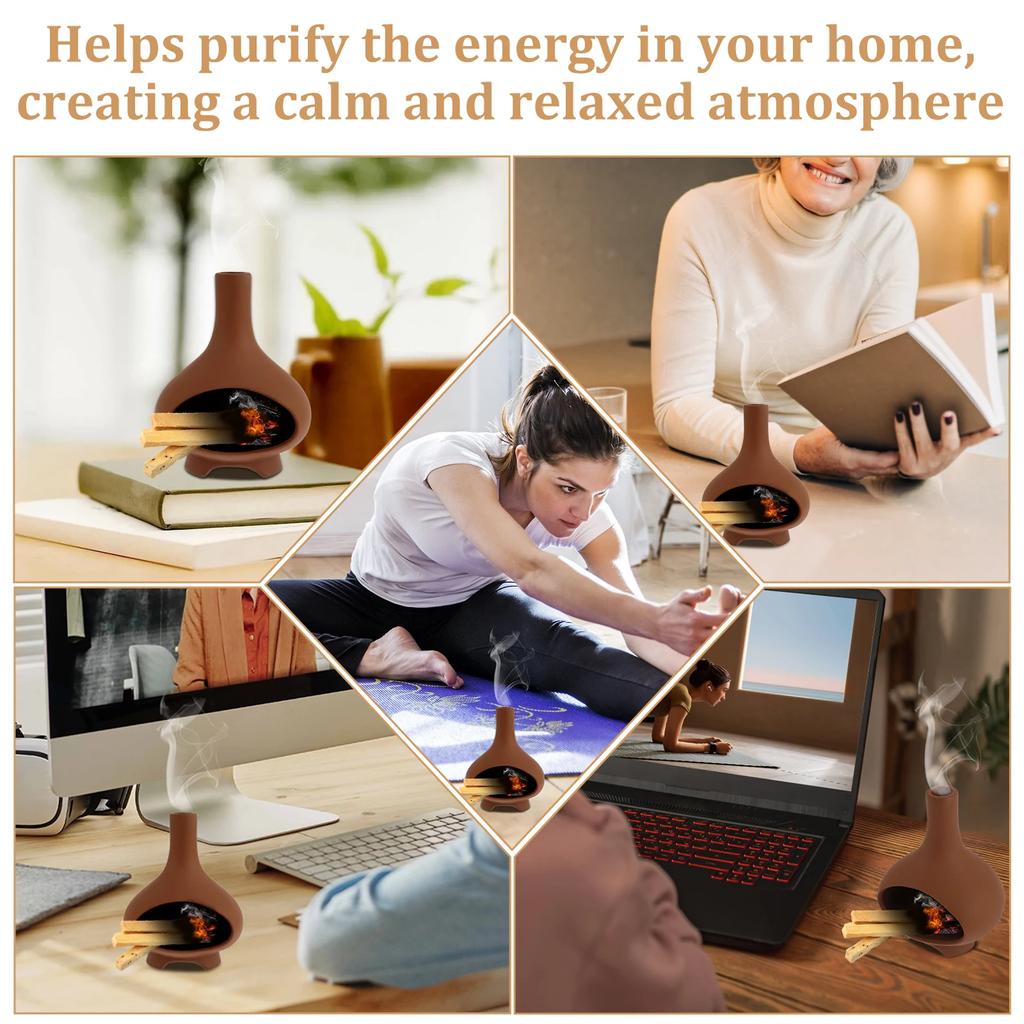 Incense Holder Ceramic Incense Burner Chimney Incense Cone Burner with Small Cleaning Brush Multifunctional Incense Burner