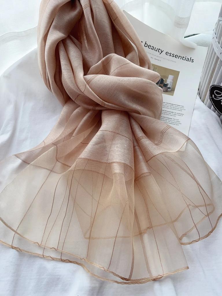 Mulberry Silk Long Scarf for Women, Spring Autumn Lightweight Shawl Wrap,Elegant Luxury Accessory, Solid Color Fashion Versatile