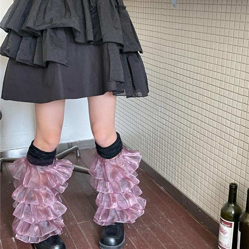 Women Girl Summer Sweet Cool Pile Sock Solid Color Lacy Hem Knee Length Stocking Women Girl OOTDs Wearing for Daily