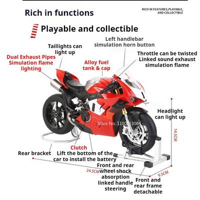 1:9 V4R 1299 Motorcycles Toy Models Cars Alloy Diecast Rubber Tires Motorcycle Light Sound Miniature Vehicles Interactive Toys