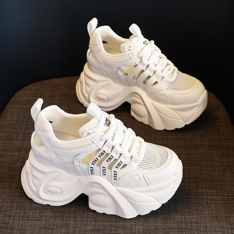 Inner height increase dad shoes women 2025 summer new hollow breathable thick-soled muffin mesh casual sports sandals