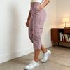 Women Cropped Pants Elastic High Waist Straight Leg Cargo Pants with Pockets Summer Casual Pants Versatile Wear