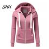 Zipper Hooded Jacket Fall Winter Women Drawstring Zip-up Long Sleeves Pure Color Track Coat Slim Fit Elastic Cuff Cardigan Pockets Sport Fitness