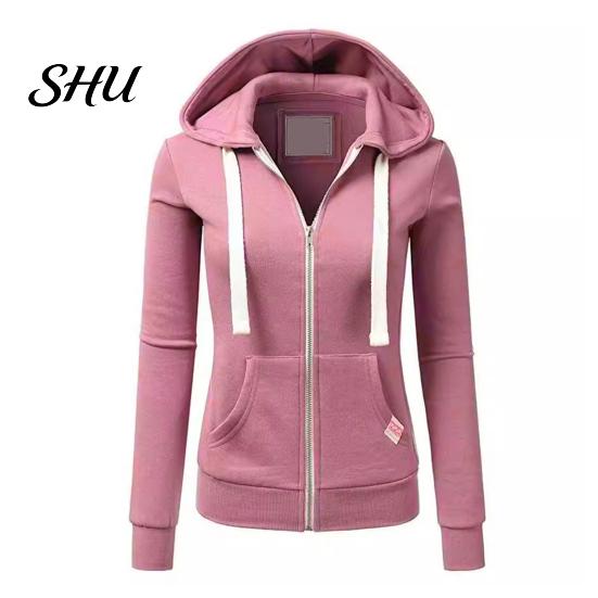 Zipper Hooded Jacket Fall Winter Women Drawstring Zip-up Long Sleeves Pure Color Track Coat Slim Fit Elastic Cuff Cardigan Pockets Sport Fitness