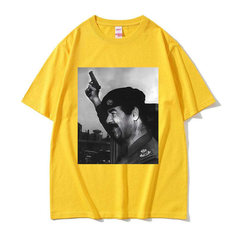 

2025 Summer Saddam Hussein with Gun Funny Meme T-shirts Men Women Fashion Oversized Unisex 100% Pure Cotton Printed T-shirt S