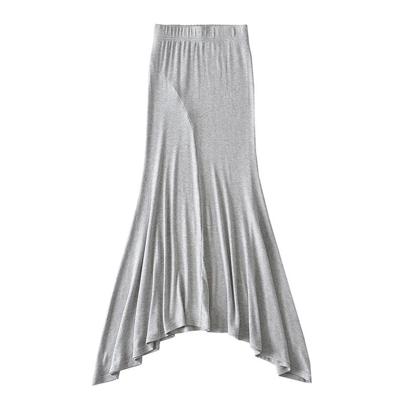 

Retro Slimming Elastic Fishtail Skirt with Irregular Hem and Back Slit Small світло-сірий колір