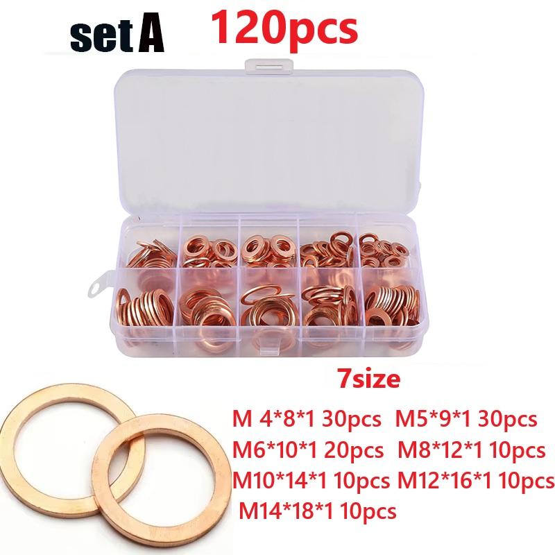 50/100/120 PCS Copper Washer Gasket Nut And Bolt Set Sealing Solid Gasket Washer Flat Ring Seal Assortment Kit For Sump P-lugs
