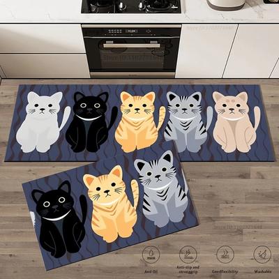 Alfombras Largas de Cocina con Gatos Alfombra Decorativa para Dormitorio Felpudo de Cocina para Sala de Estar Lavadero Puerta de Entrada Alfombra de Suelo para el Hogar Alfombras de Dormitorio