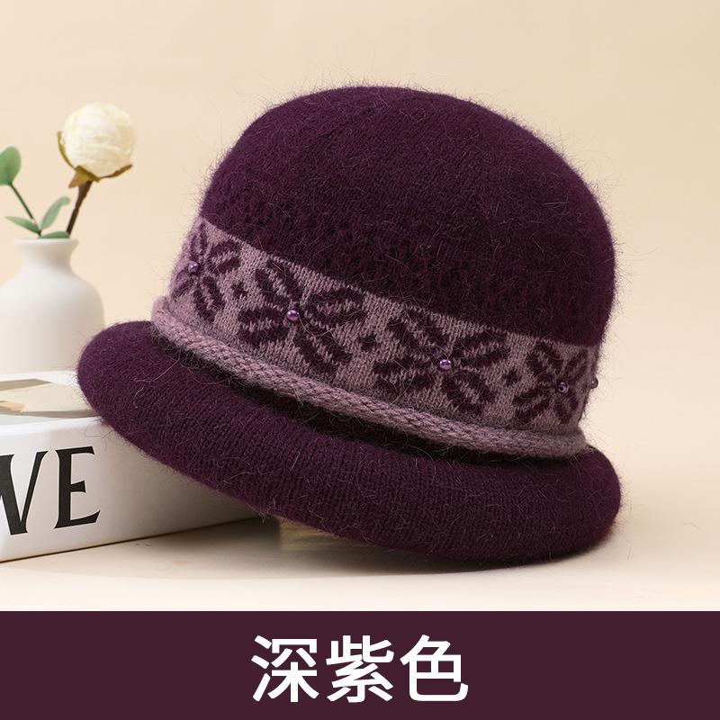 

Осень и зима шляпа-ведро из кроличьего меха для среднего и пожилого возраста зимняя флисовая утолщенная теплая шерстяная шапка для мамы и женщин вязаная шапка One size темно-фиолетового