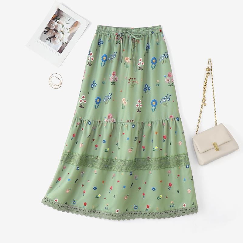 ZANZEA Women Casual Elastic Waist Loose Floral Long Skirts