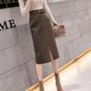 Women's Autumn Winter Wool Pencil Skirt - High Waist, Mid-Length with Slit, Thickened for Slimming Fit