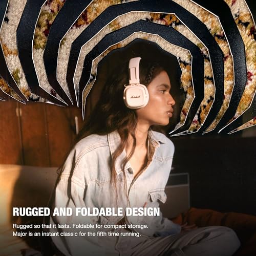 Marshall Major V Cream Wireless On-Ear Headphones with Bluetooth, 100 Hours of Playtime, Qi Charging, and Call Support [Official Japanese Product]