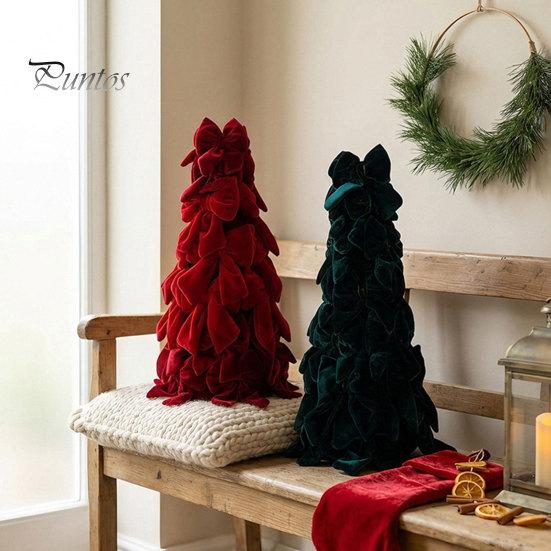 Desktop Christmas Tree Ornament Velvet Bow Decoration, Shaped Soft Fabric Tabletop for Fireplace Dining Table Window Holiday Decor