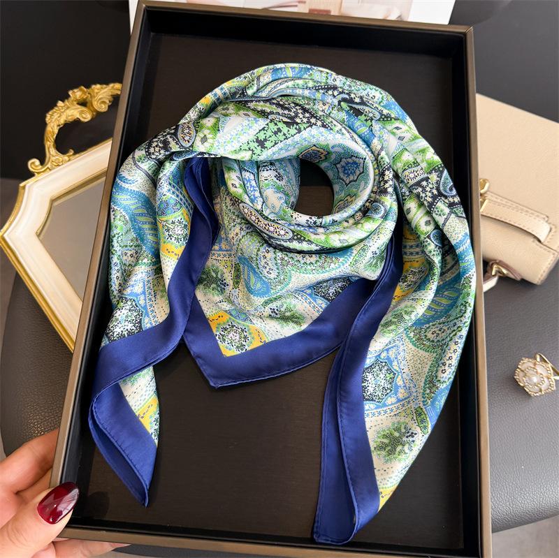 2026 Paisley Print Square Scarf for Women with 70cm Soft Satin Bandana Thin Neck Scarf Mature Style Sunscreen Headscarf Hijab