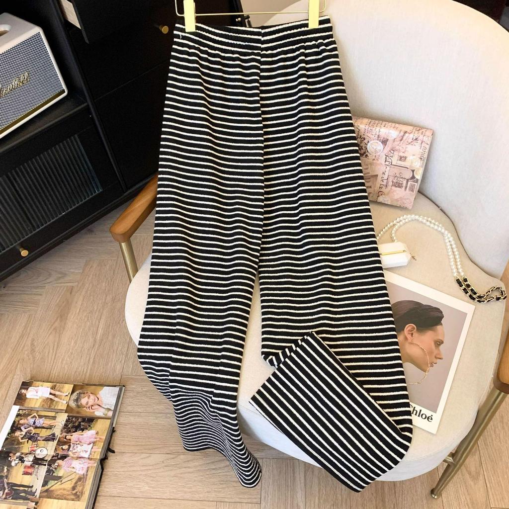 Retro Striped Wide-Leg Floor-Length Pants: 145cm Petite Fit for Women