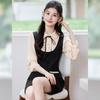 Women's Doll Collar Faux Two-Piece Midi Shirt Dress