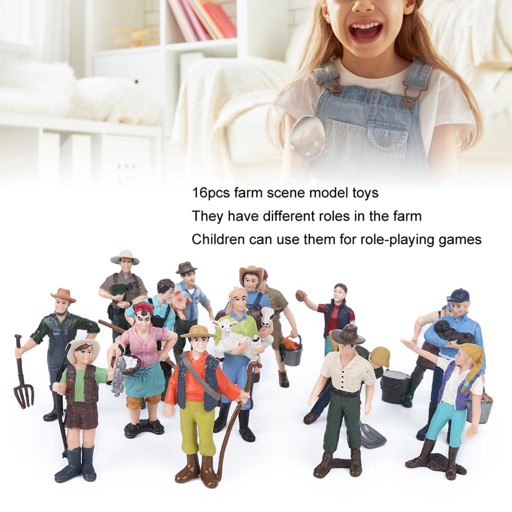 16pcs Simulation Farm Character Model Set Farmer Miniature Toy Figure Educational Toys