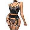 Sexy Lingerie For Women Mesh See-Through Cross Bra Chocker 3pcs Leather Erotic Sets Porn Costumes Sexy Nightwear Pornsuits