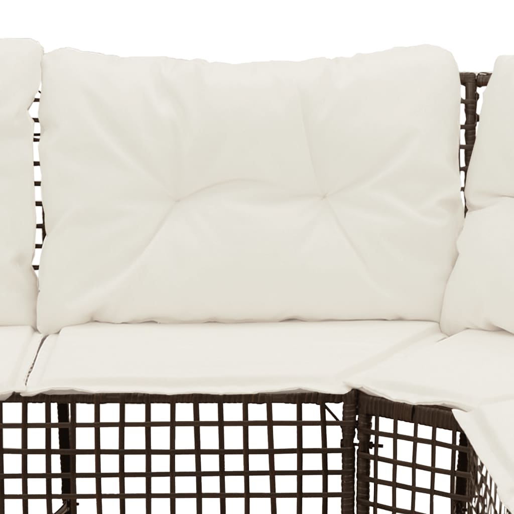 L shaped Garden Sofa with Cushions and Footstool Brown Poly Rattan