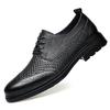 Fashion New Male Lace-Up Flats Genuine Leather Mens Oxford Shoes Hollow Out Casual Dress Shoes Trend Versatile Man Business Footwear