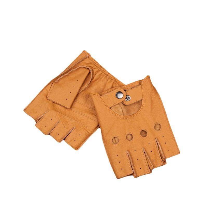 Deerskin Half-finger Gloves, Men's and Women's Sports and Fitness, Driving, Riding, Motorcycle, Retro Men's Bare-finger Goatskin Gloves