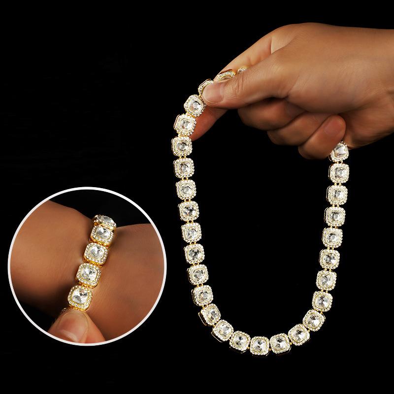 Multicolor Crystal Tennis Bracelet, Gold Plated Square Rhinestone Chain Bracelet for Women 18cm