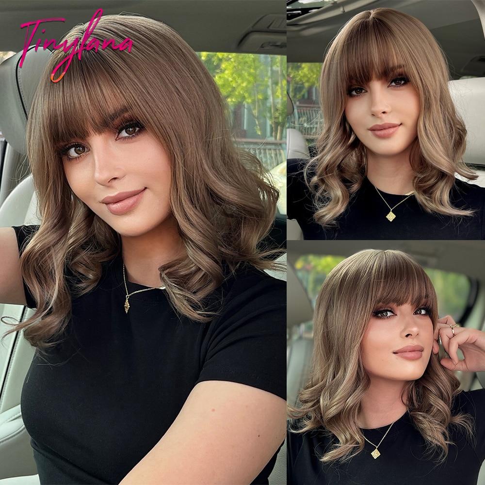 Curly Short Dark Brown Wave Synthetic Wigs for Women Afro Daily Black Brown Natural Hair Wig Middle Part Cosplay Heat Resistant