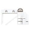 Bunk Bed, Children's with Window, with Slide, Stairs with Handrail, with 2 Lockers, Ample Storage Space, Pine+MDF, White+Brown, 90x200cm
