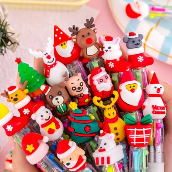 Christmas Ballpoint Pen Snowman Reindeer Topper Designs Multi-Color Writing Pen Fun Holiday Gift for Students Friends