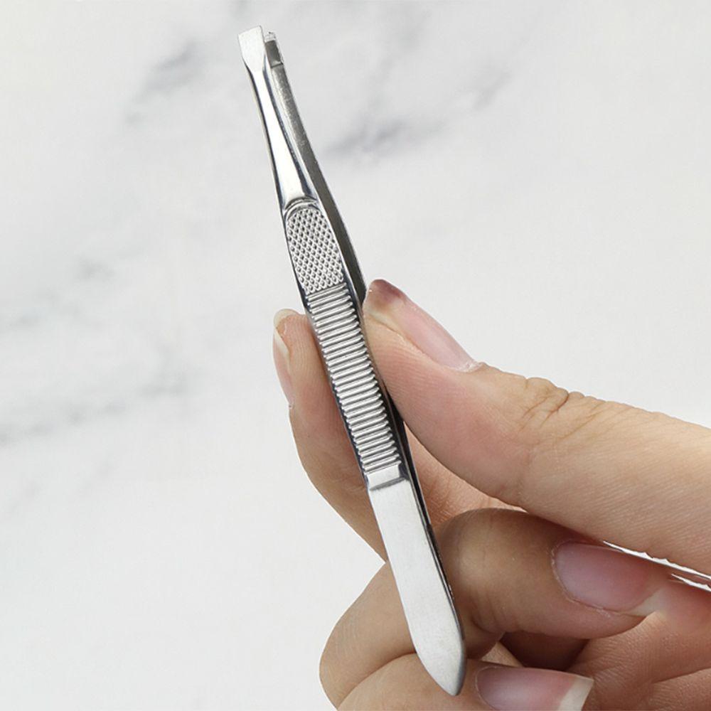 Stainless Steel Eyebrow Trimming Tweezers Flat Tip Eyelash Curler Face Hair Removal Tools Women